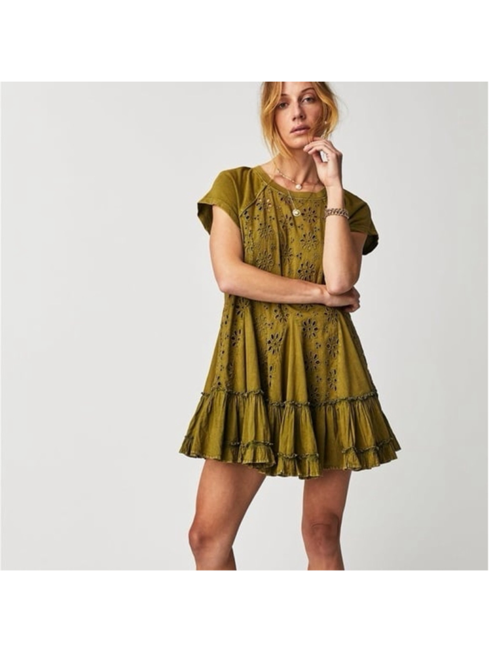 Free People Sadler Mini Dress Olive Green - Picture 2 of 7